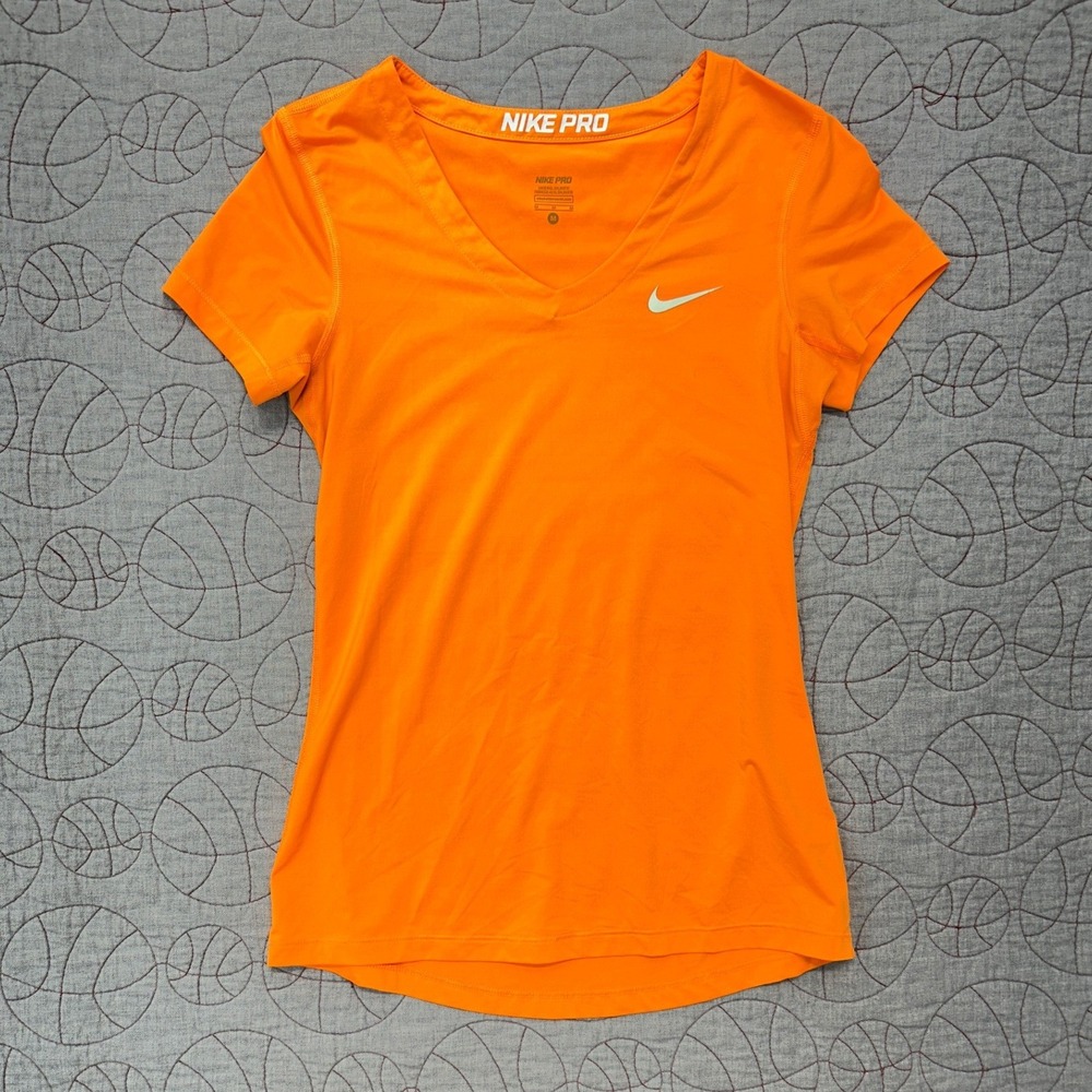 Nike Pro T-Shirt Orange Dri-FIT Core V-Neck / Womens Medium 589370-800